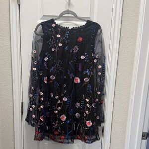 Love Riche Black Dress with Floral Embroidery